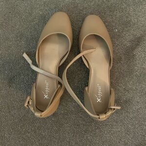 Xappeal Tan Closed-Toe Heels with Ankle Strap